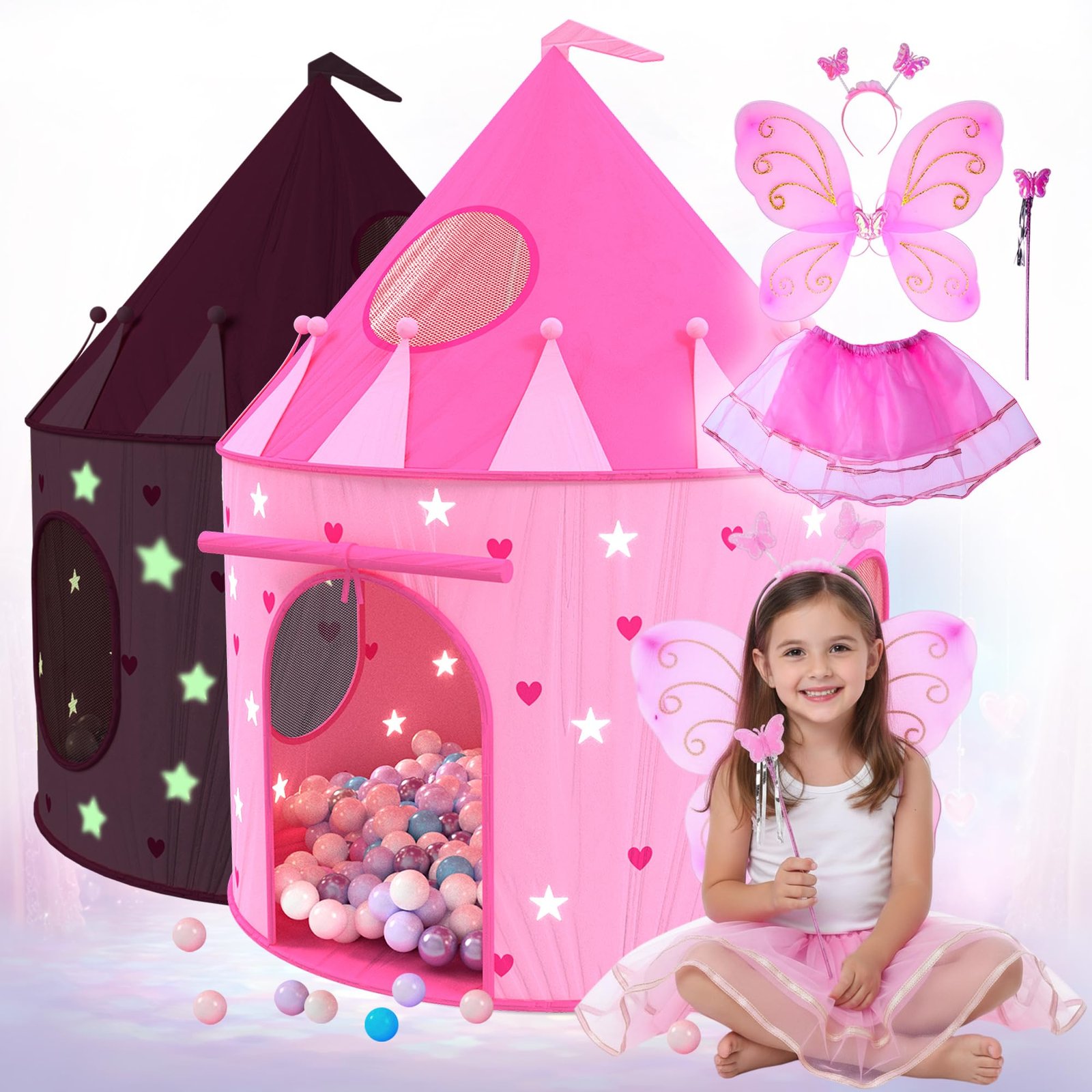 Playz Princess Castle Pop Up Tent & Dress Up Set – Kids Pink Playhouse Tent for 