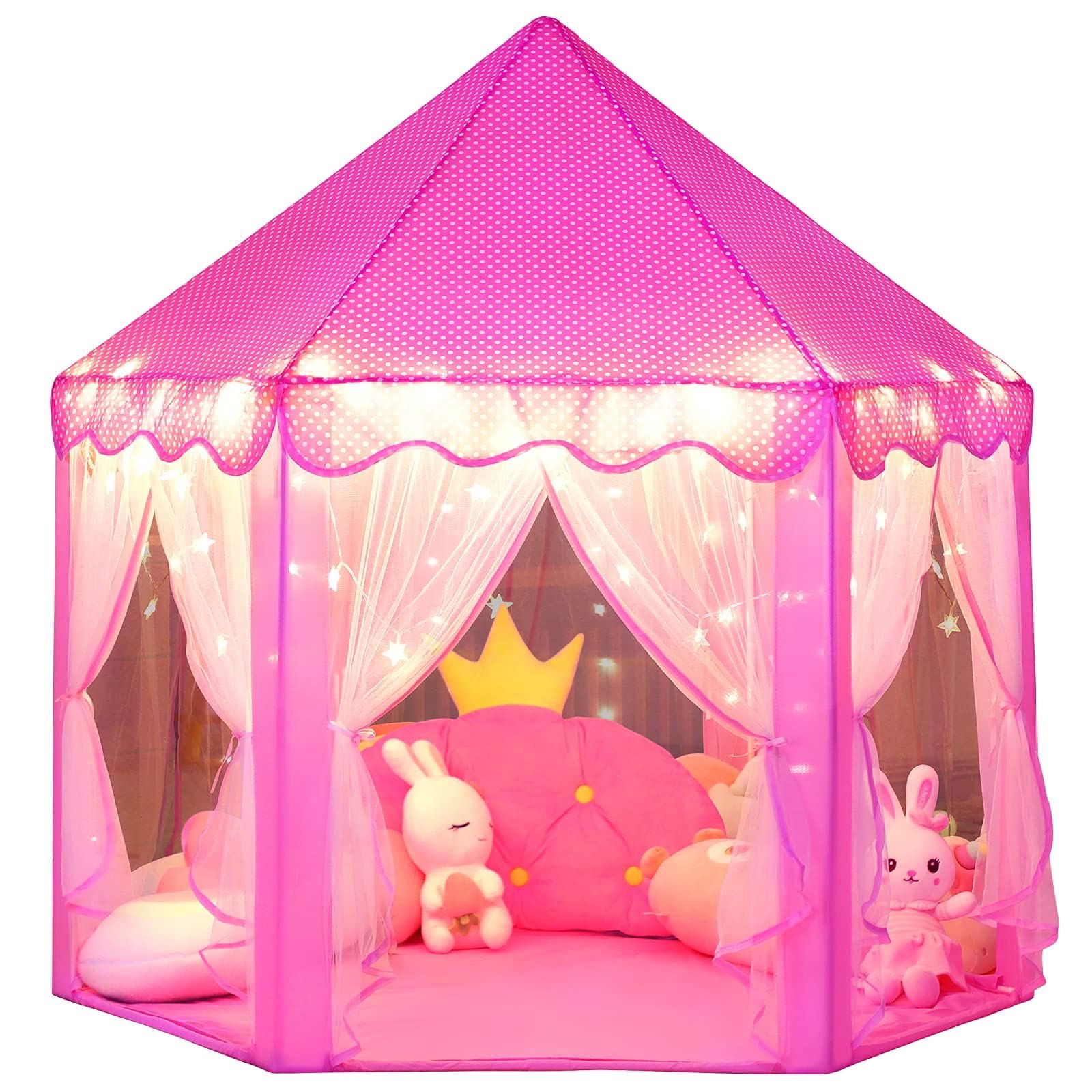 Princess Tent with Fluffy Rug, Twinkle Star Lights, Starry Projector Night Light