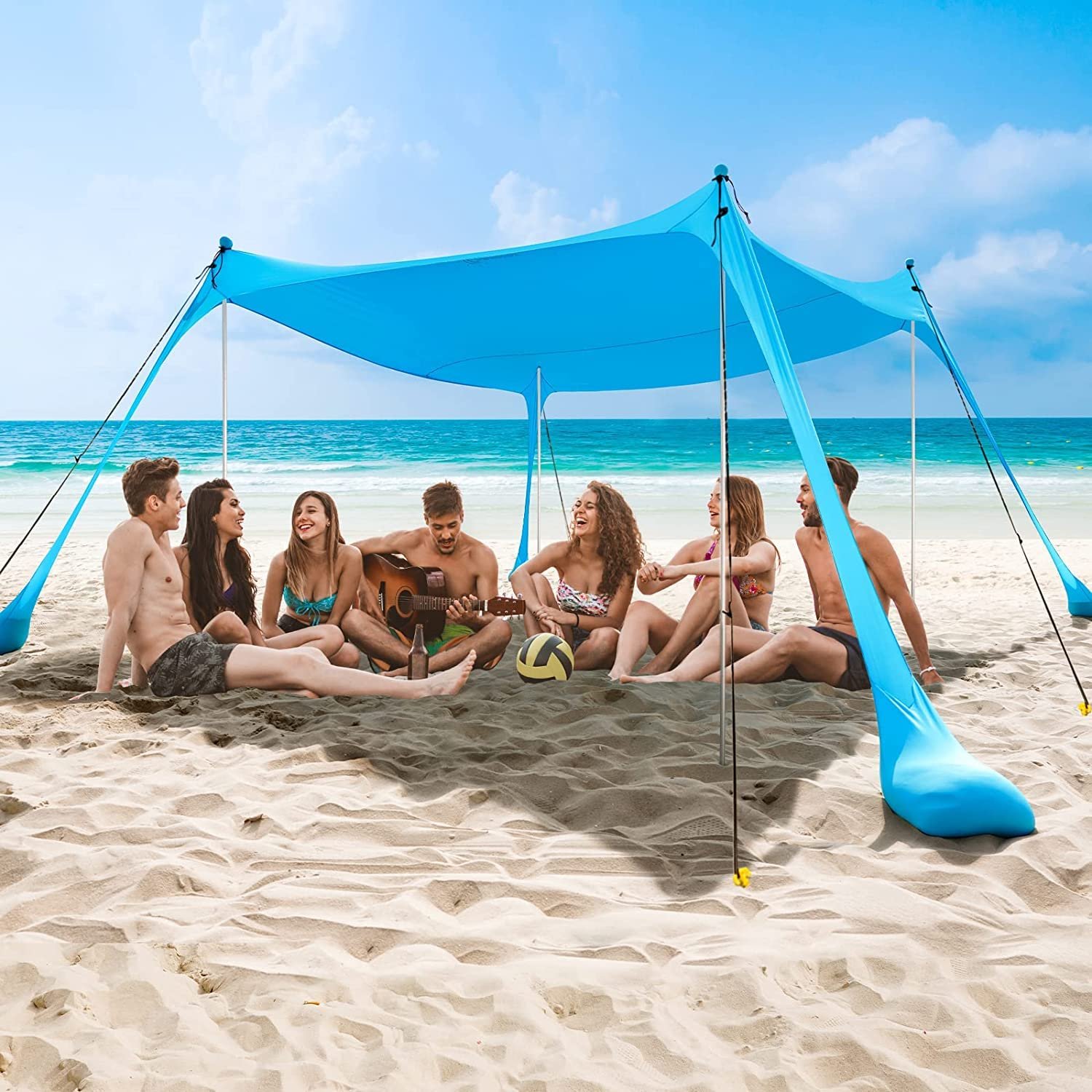 COMMOUDS Beach Tent Sun Shelter - UPF50+ Pop Up Beach Canopy with Sandbags & San