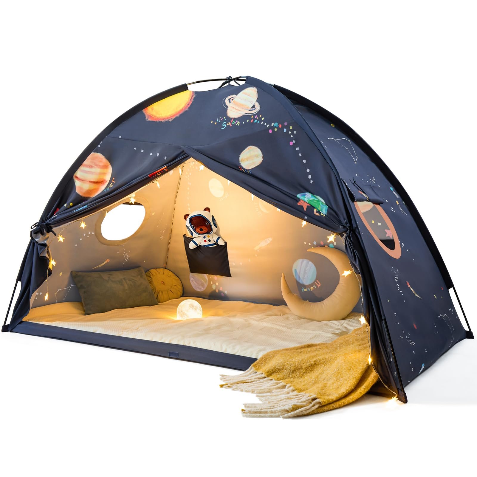 Tiny Land Space Galaxy Bed Tent for Kids – Sleep Bed Canopy with 9 Planets Desig