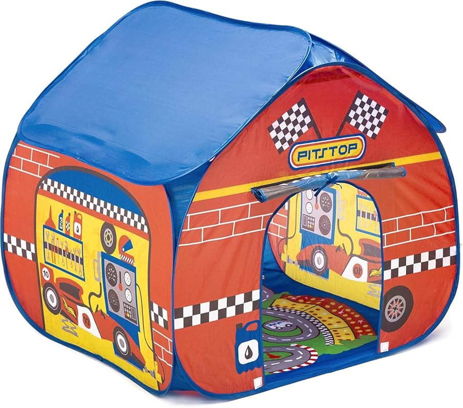 Fun2Give Pop-It-Up Pit Stop Tent with Race Mat Playhouse, Red