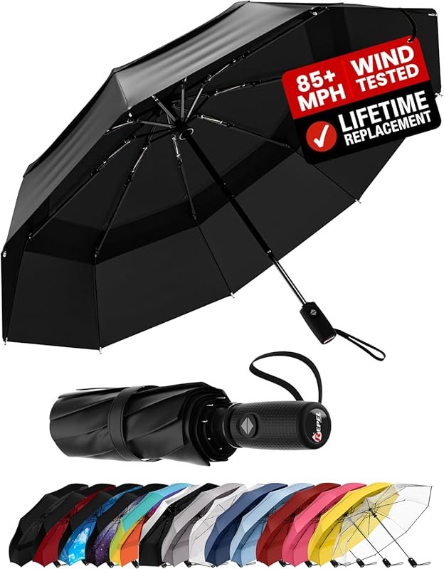 REPEL Windproof Travel Umbrella: Compact Auto Folding Umbrella for Rai