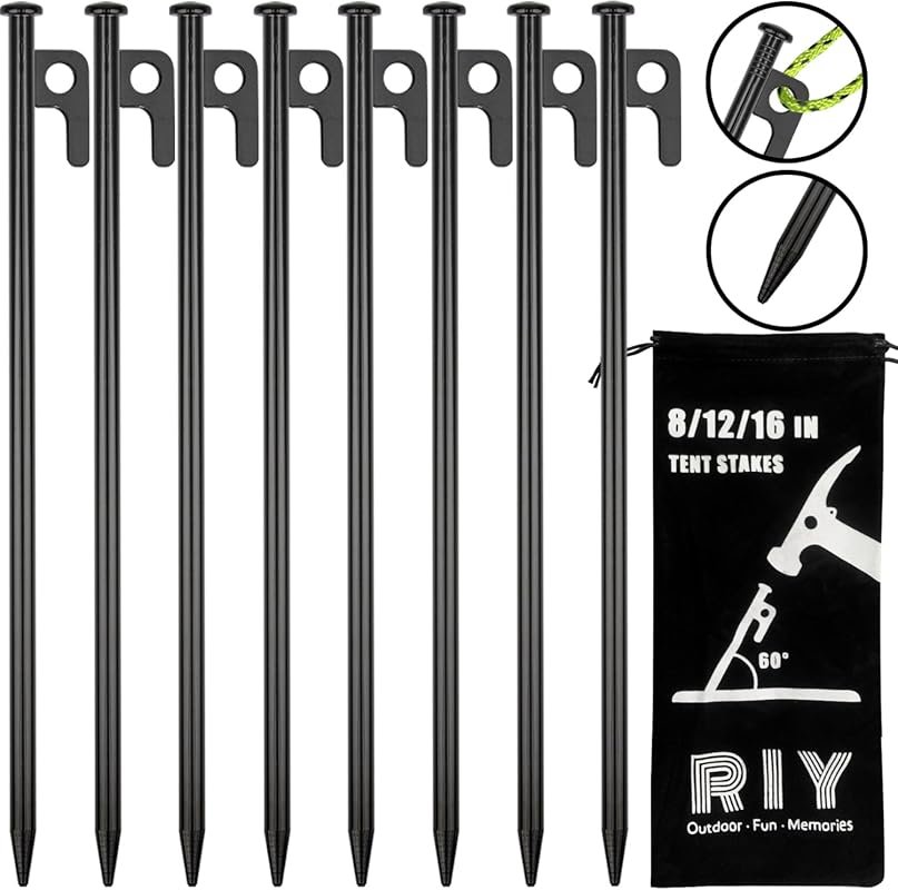 8 Pack Heavy Duty 12 Inch Unbreakable Steel Tent Stakes for Camping
