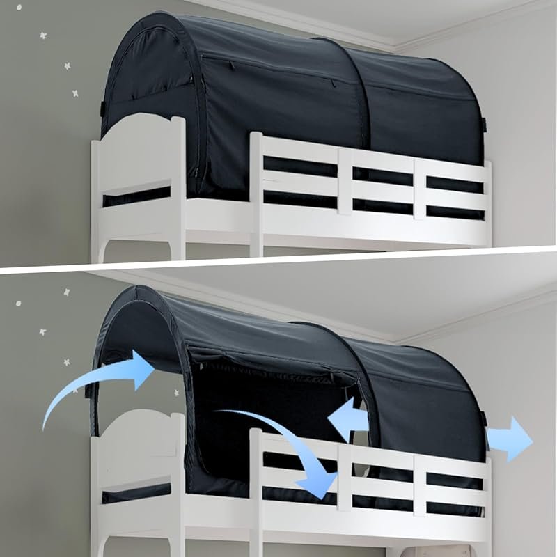 Alvantor Grey Cottage Twin Bunk Bed Tent: Pop-Up Privacy Canopy for Br