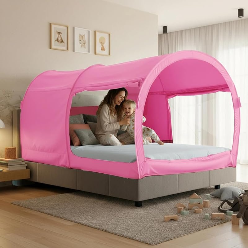 LEEDOR Pink Twin Size Bed Tent: Patent Pending Pop-Up Shelter for Priv