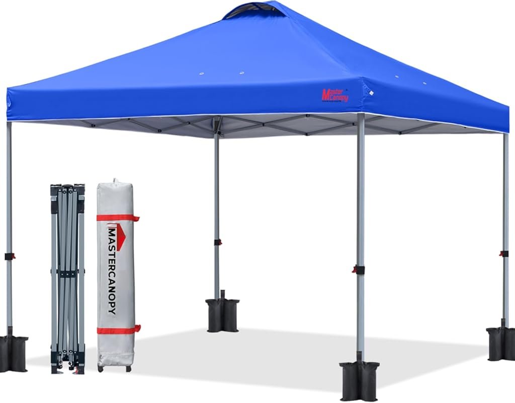 MASTERCANOPY 10x10ft Blue Pop Up Canopy Tent with Durable Roller Bag