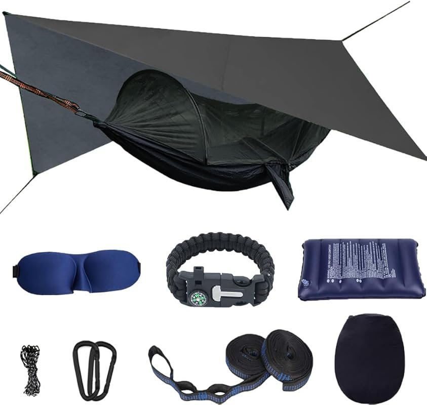 Camping Hammock with Mosquito Net and Rain Fly - Travel Hammock Tent f