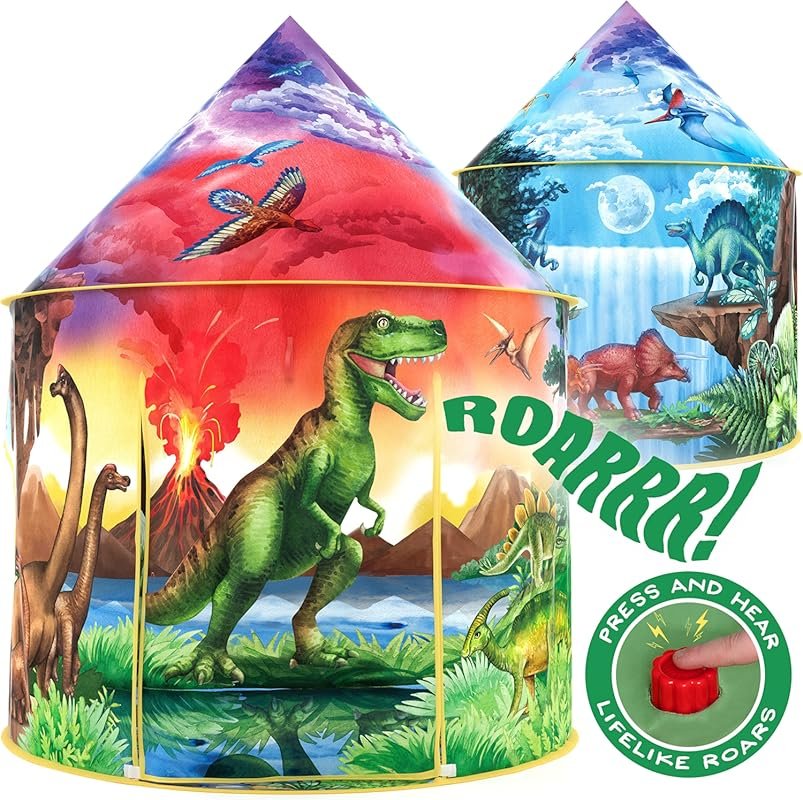 W&O Dinosaur Discovery Kids Play Tent with Roar Button, Pop Up Indoor/