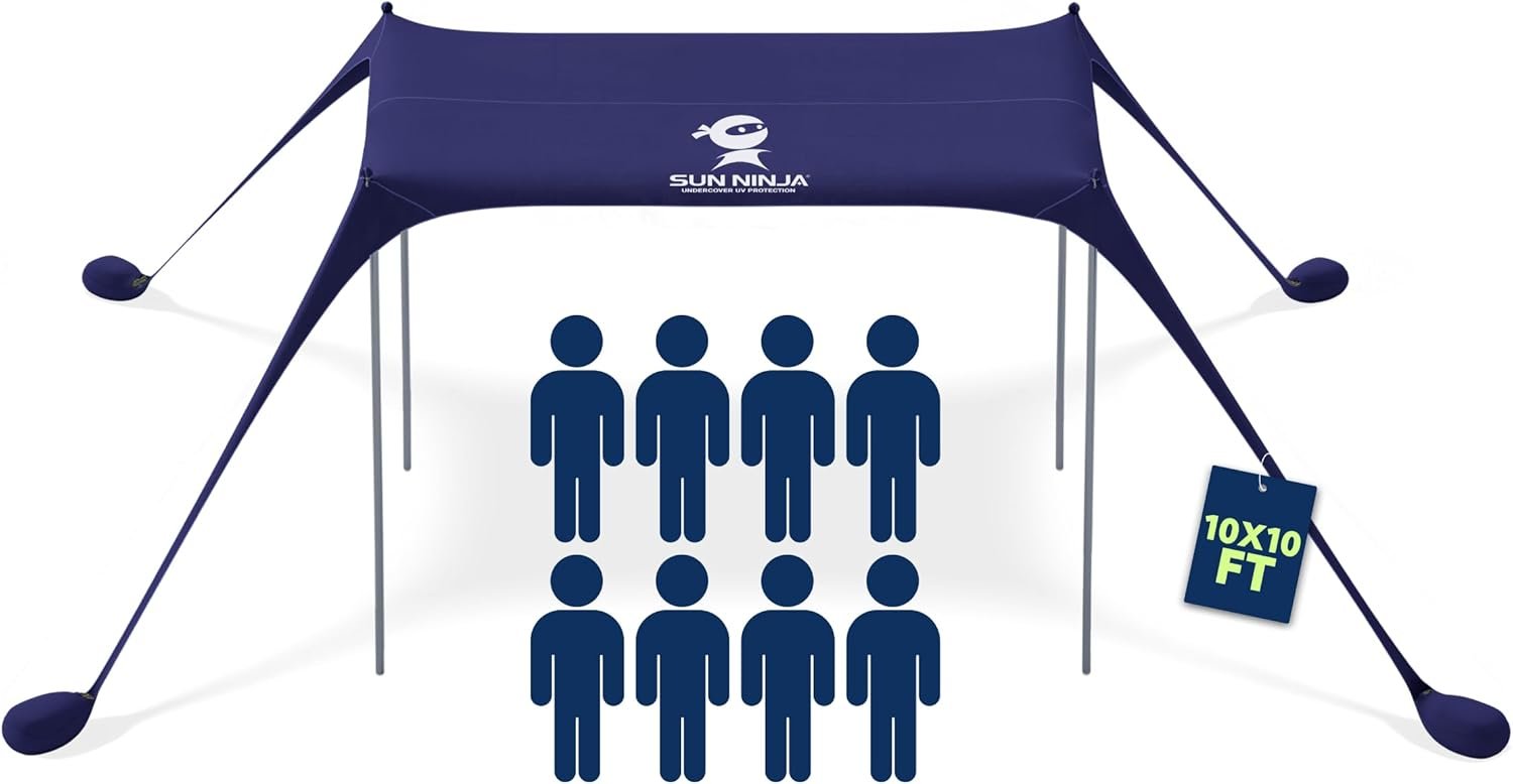 Sun Ninja UPF50+ Beach Tent: Easy Pop Up Outdoor Shade Canopy for Fami