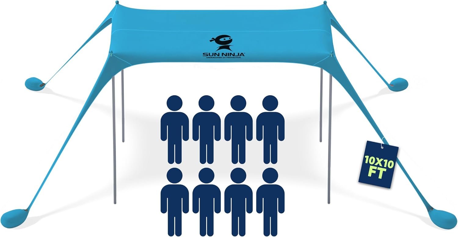 Sun Ninja Beach Tent Sun Shelter: Easy Pop Up Canopy, UPF 50+ Sun Prot