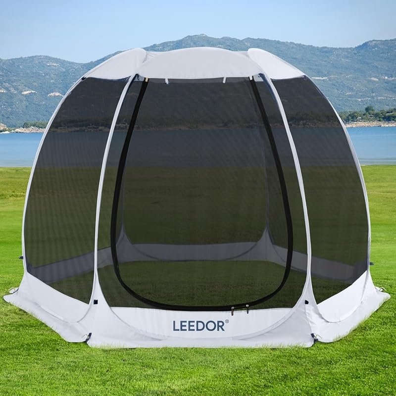 LEEDOR Pop Up Screen House Tent: 6-10 Person Outdoor Camping Screen Ro