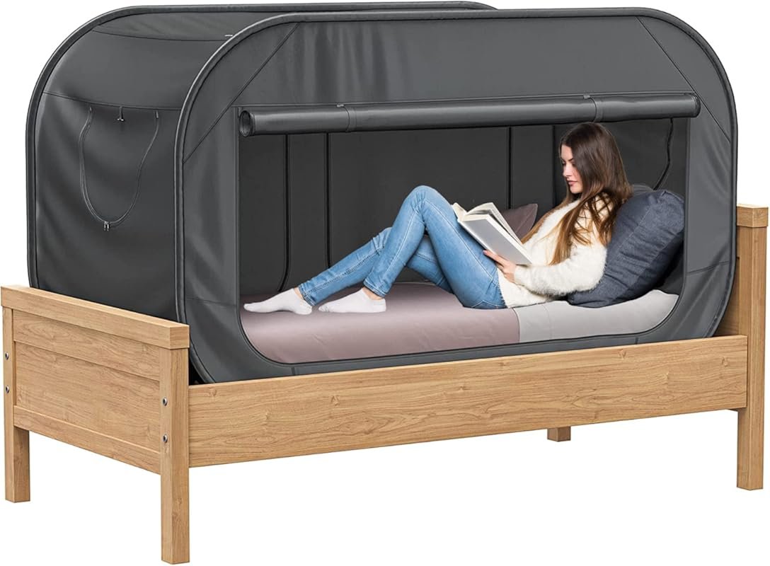 Skywin Twin Bed Tent: Pop-Up Privacy Canopy for Kids & Adults, Light B