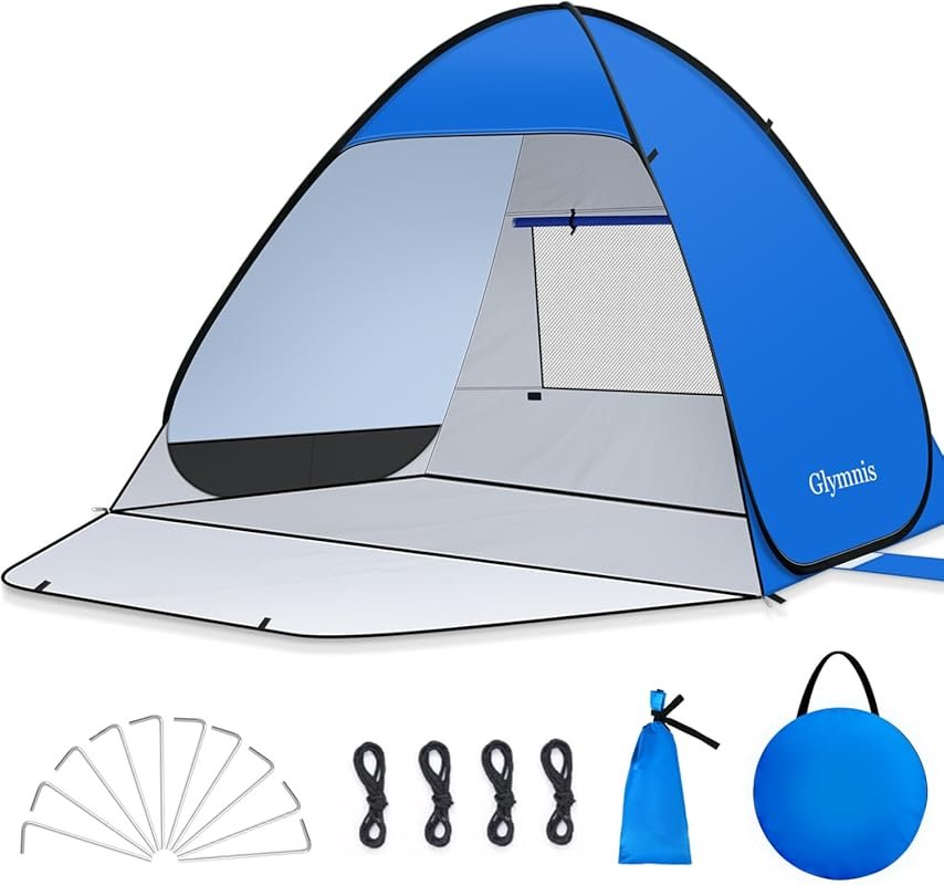 Glymnis Pop Up Beach Tent: Sun Shelter for 1-4 Persons with UPF 50+ an