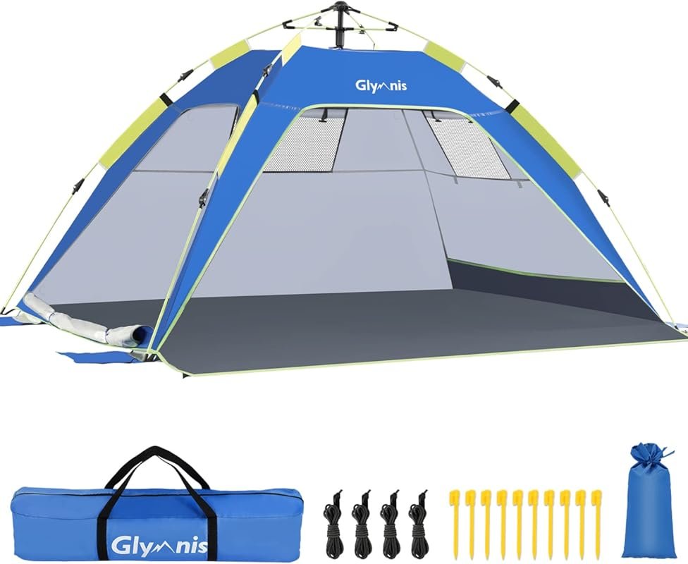 Glymnis Pop Up Beach Tent: UPF 50+ Sun Shade for 3-4 People, Easy Setu