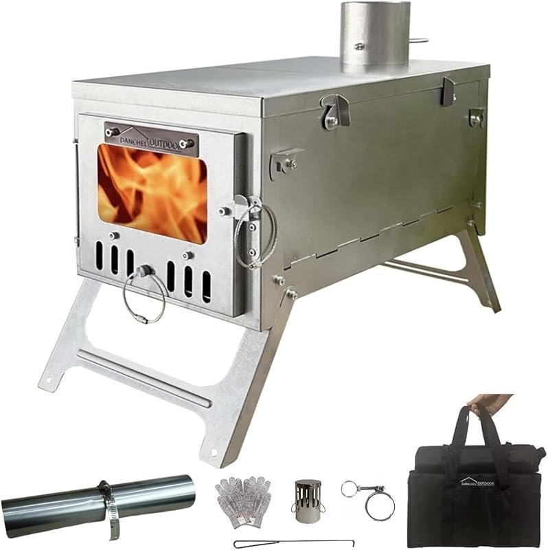Danchel Outdoor T6 Ultralight Titanium Wood Stove for Camping, 4.4lbs 