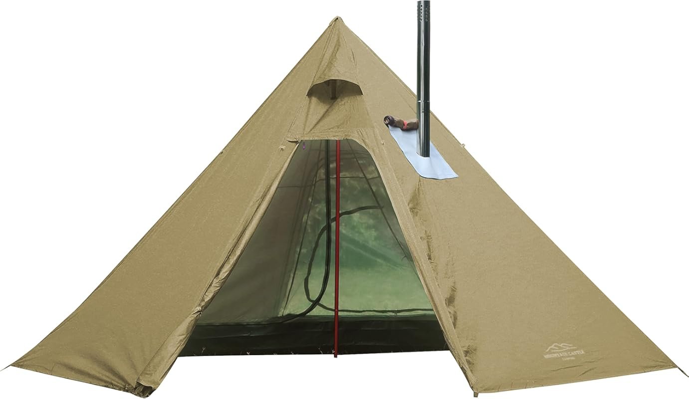 Lightweight Tipi Hot Tent: 4 Person, 5lb Teepee Tent with Stove Jack &
