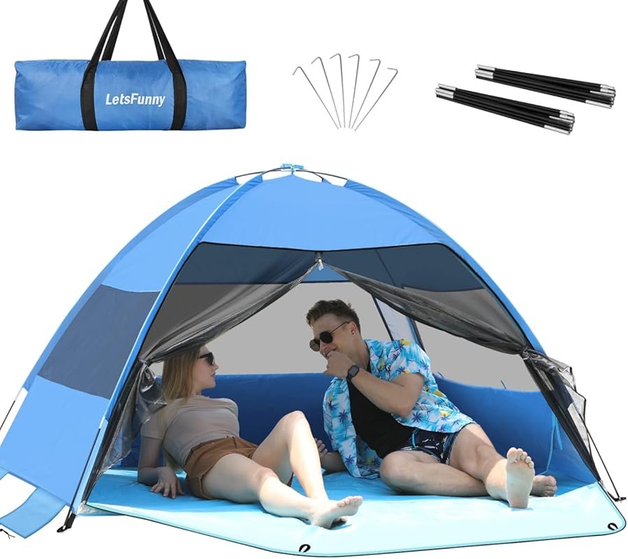 Large 3-4 Person Beach Tent with UPF 50+ Anti-UV Protection and Extend