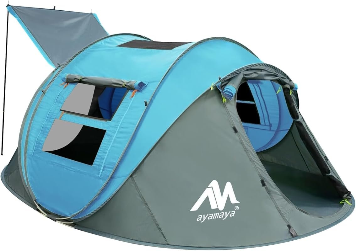 AYAMAYA 4 Person Pop Up Camping Tent, Waterproof, Easy Setup with Skyl