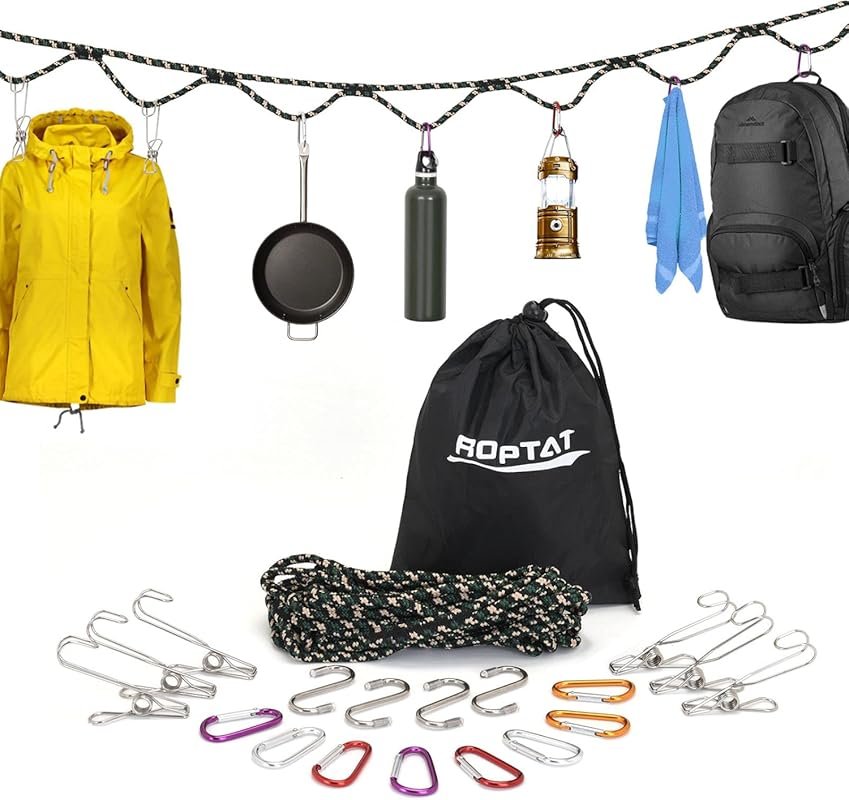 Roptat Campsite Storage Strap with 12 Buckles & 6 Clothes Pins for Han