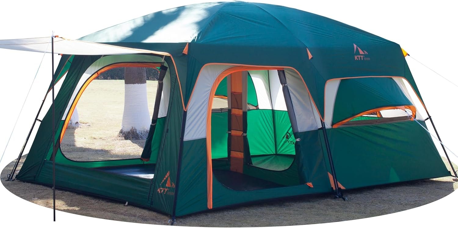 KTT Extra Large 10-12 Person Family Cabin Tent, 2 Rooms, Straight Wall