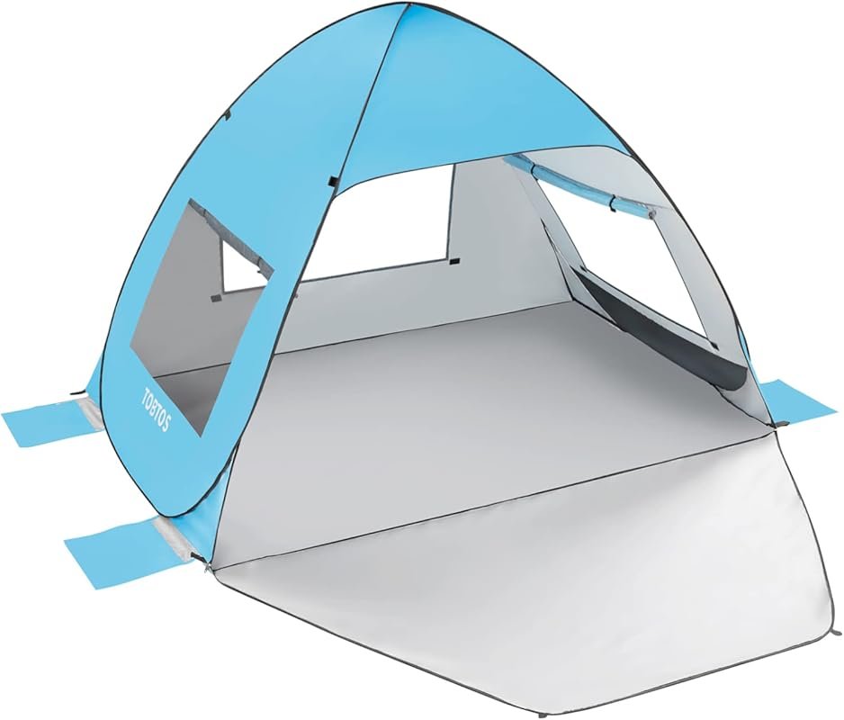 TOBTOS UPF 50+ Pop Up Beach Tent, Easy Setup Sun Shelter for 2-3 Peopl