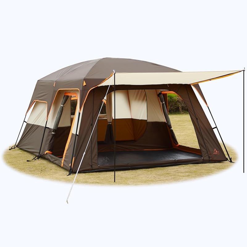 KTT 10-14 Person Family Cabin Tent: 2 Rooms, 3 Doors, Waterproof, Doub