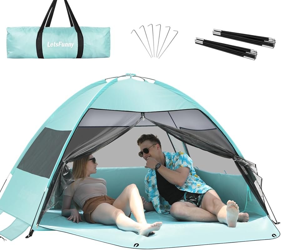 Easy Setup Beach Tent for 3-4 People, Anti-UV Shade Canopy with Extend