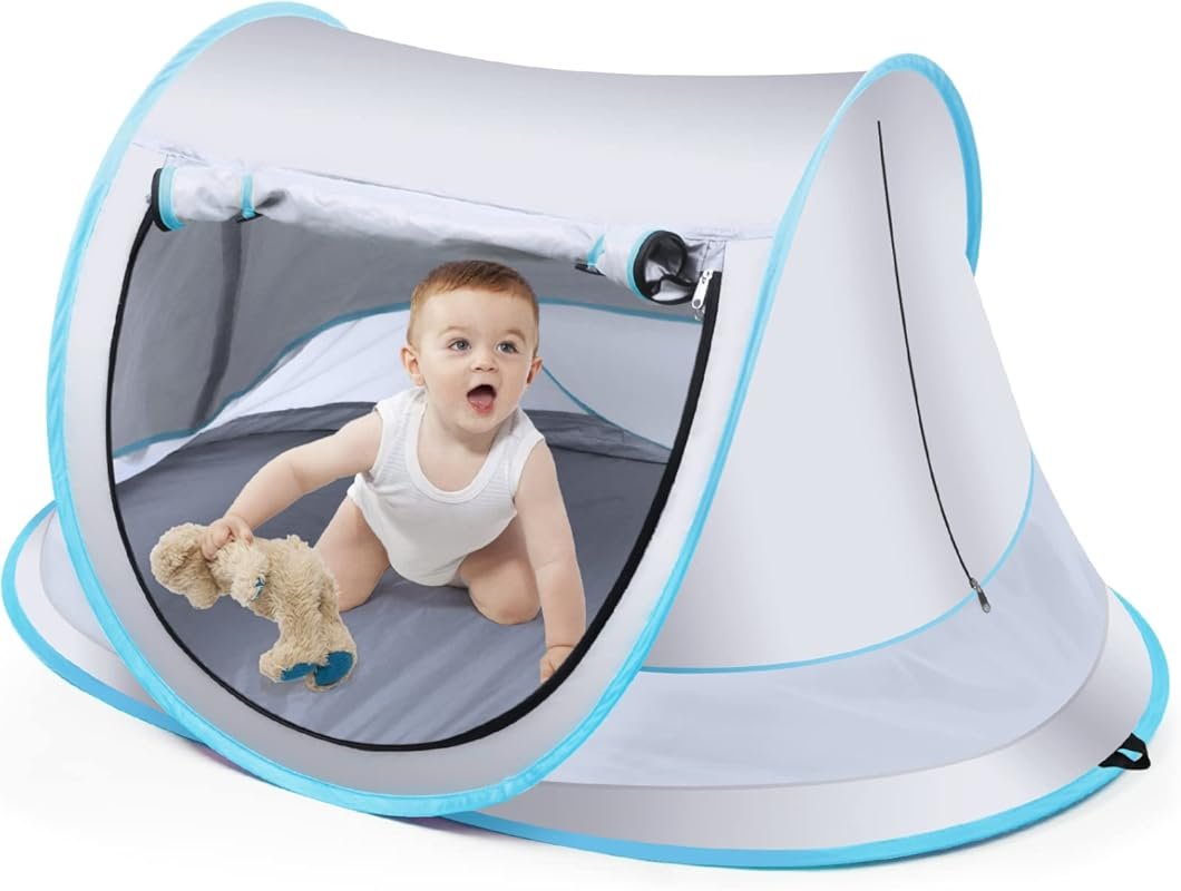 Large Baby Beach Tent: Pop Up Sun Shade with Mosquito Net, UPF 50+ UV 