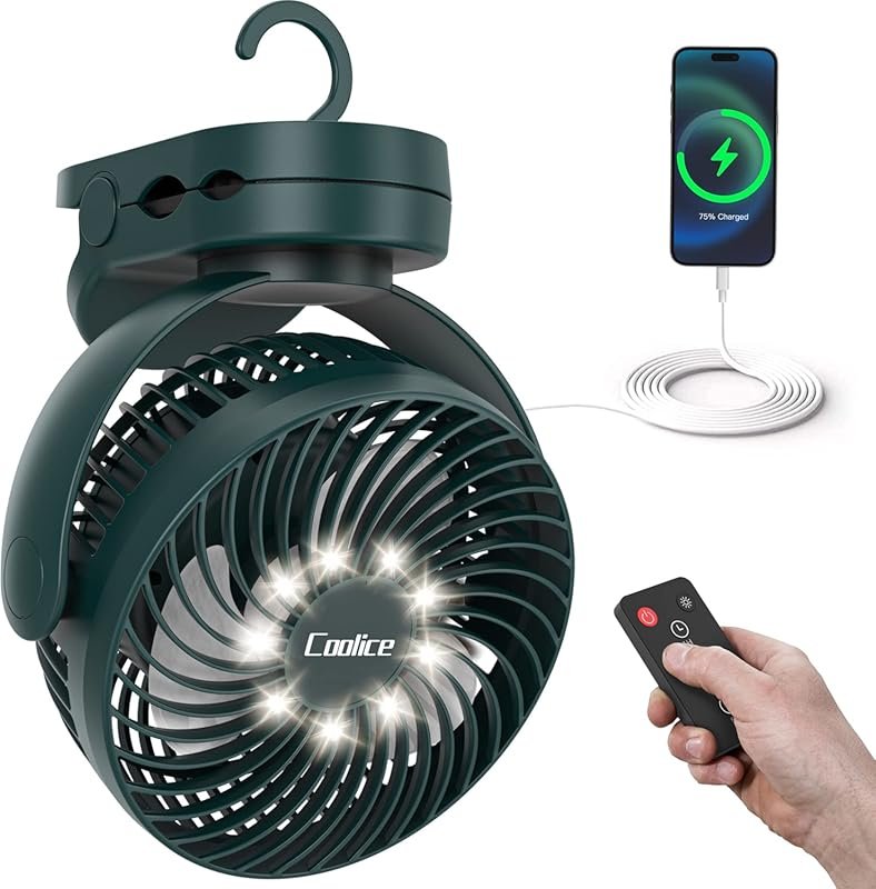 12000mAh Camping Fan: Rechargeable Battery Powered Tent Fan with LED L