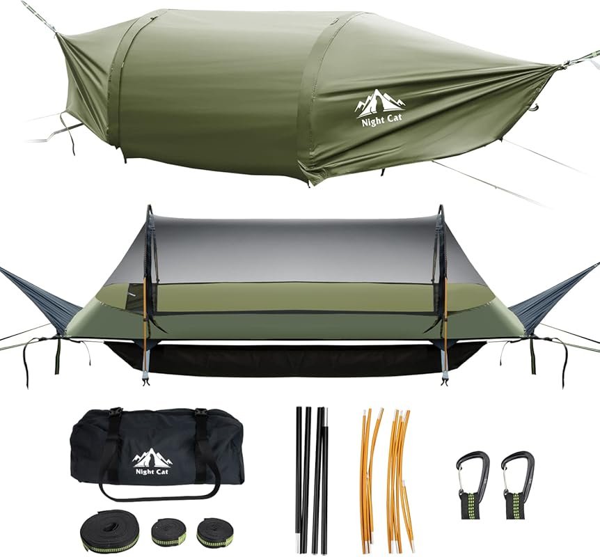 Night Cat 1 Person Flat Lay Hammock Tent, Waterproof Rainfly and Mosqu