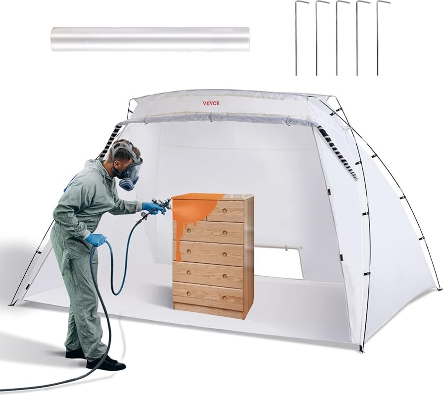 VEVOR 10x7x6ft Large Portable Spray Paint Booth Tent with Floor, Mesh 