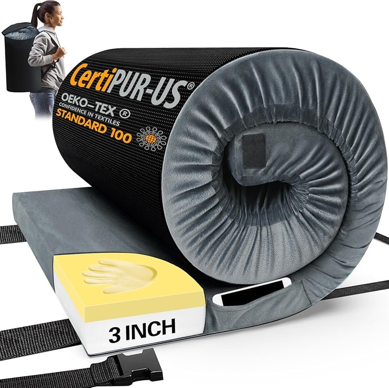 CYMULA Memory Foam Camping Mattress Pad - CertiPUR-US, Portable Roll U