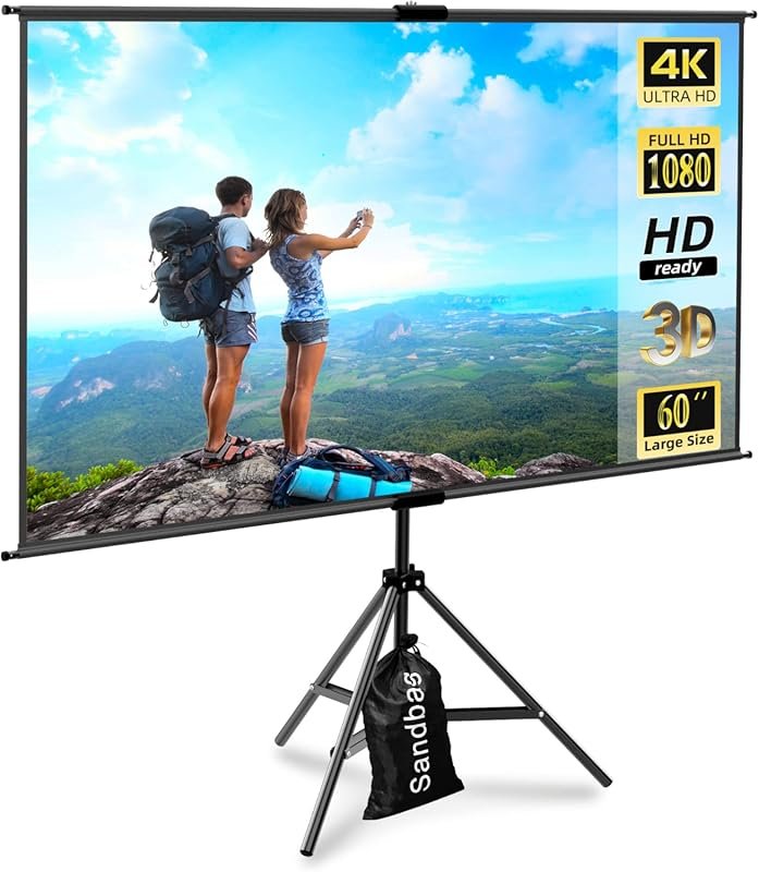 60 Inch Portable Projector Screen with Tripod Stand, Height Adjustable