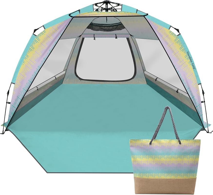 Large Beach Tent Sun Shelter for 4-6: UPF 50+ UV Protection, Easy Setu