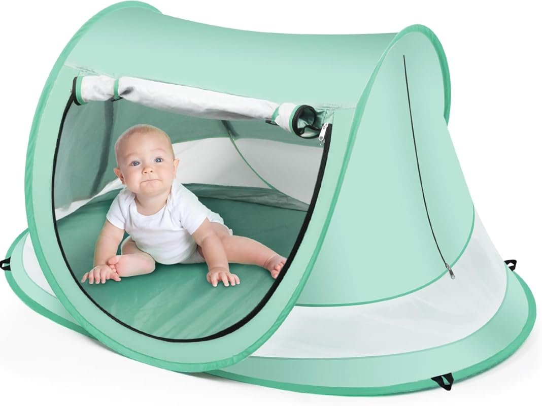Large Pop Up Baby Beach Tent: UPF 50+ UV Protection Sun Shade with Mos