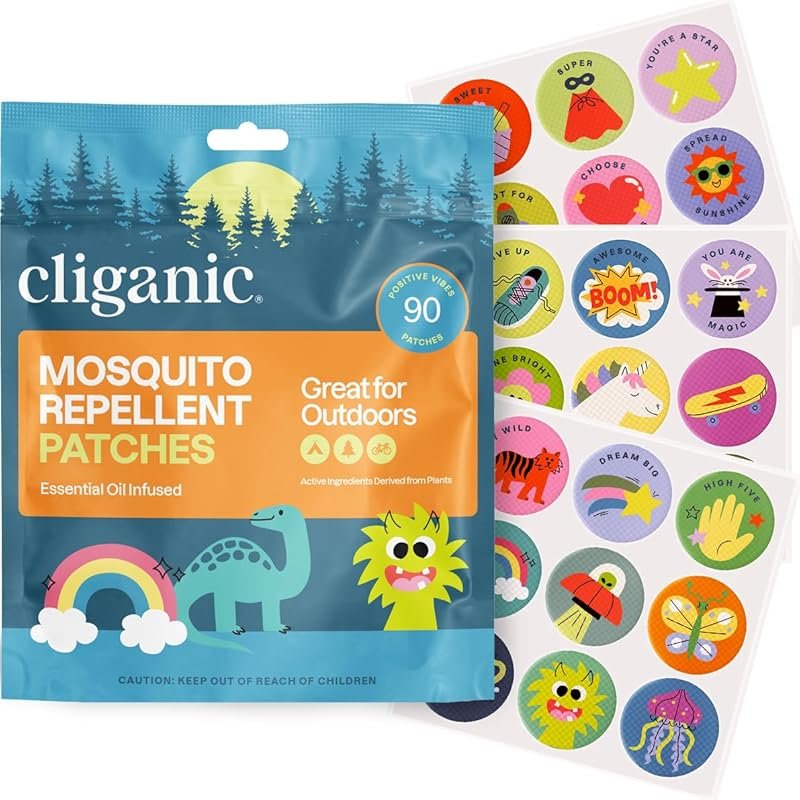 Cliganic 90 Pack Natural DEET-Free Mosquito Repellent Stickers with Es