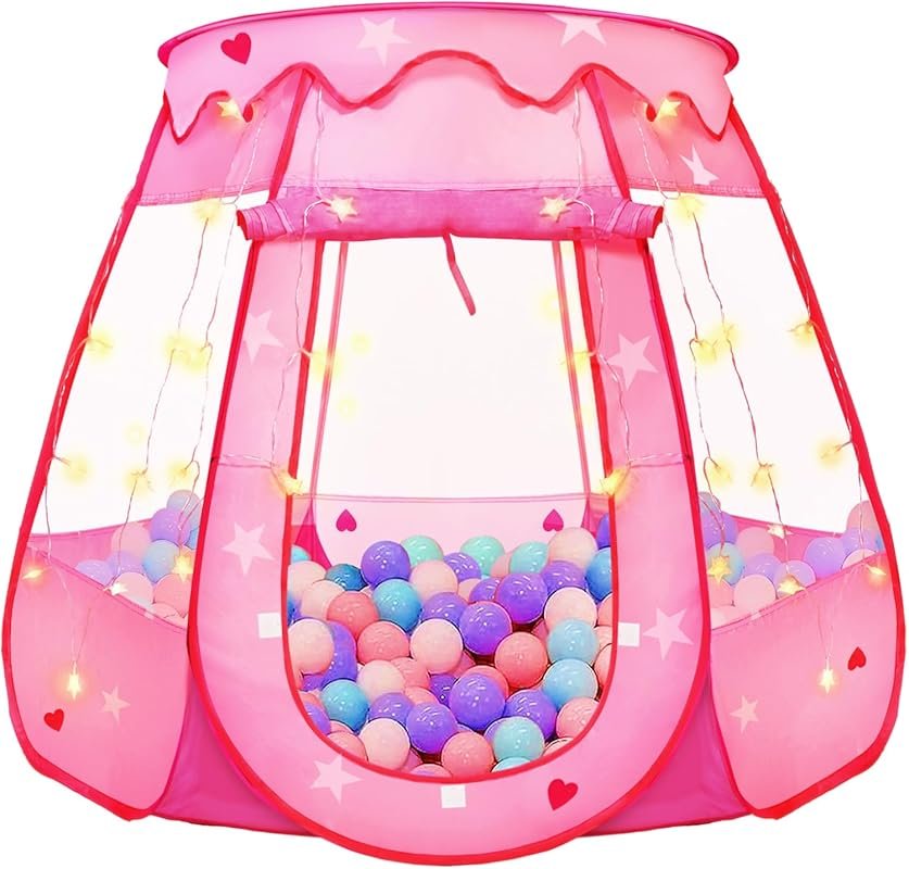 Princess Pop Up Play Tent with Star Light, Ball Pit, and Carrying Bag 