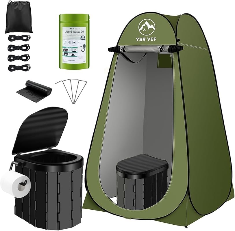 Portable Camping Toilet Kit with Pop-Up Privacy Tent & Poo Gel Bags