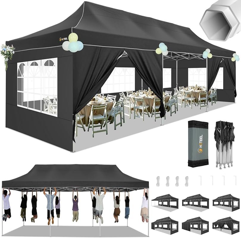HOTEEL 10x30 Heavy Duty Pop Up Canopy Tent with 8 Sidewalls - Commerci