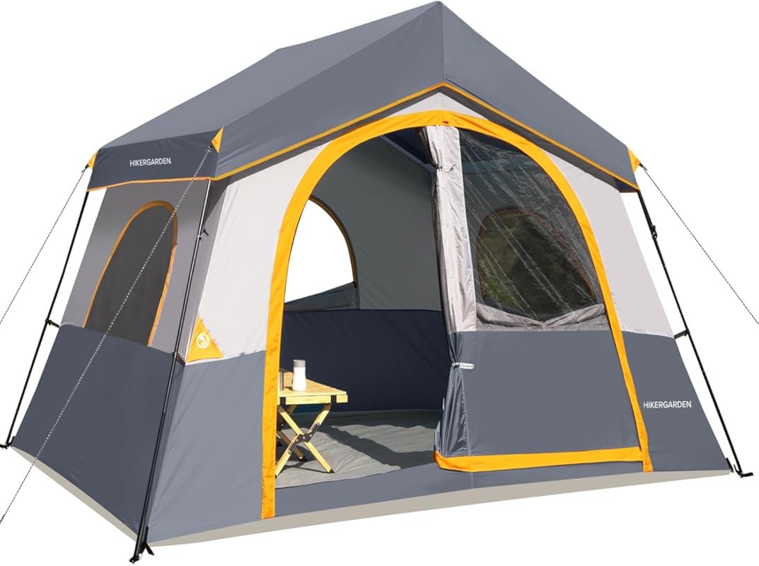 HIKERGARDEN 6-8 Person Camping Tent - Windproof, Portable Family Cabin