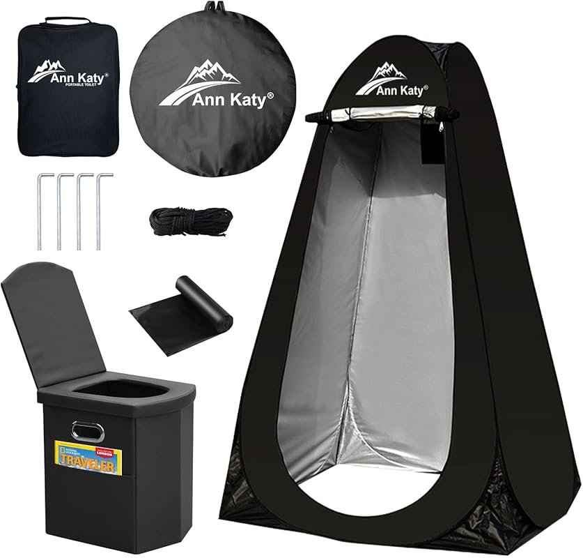 XL Portable Toilet & Pop Up Privacy Tent Kit: Adult Camping Shower, Ch