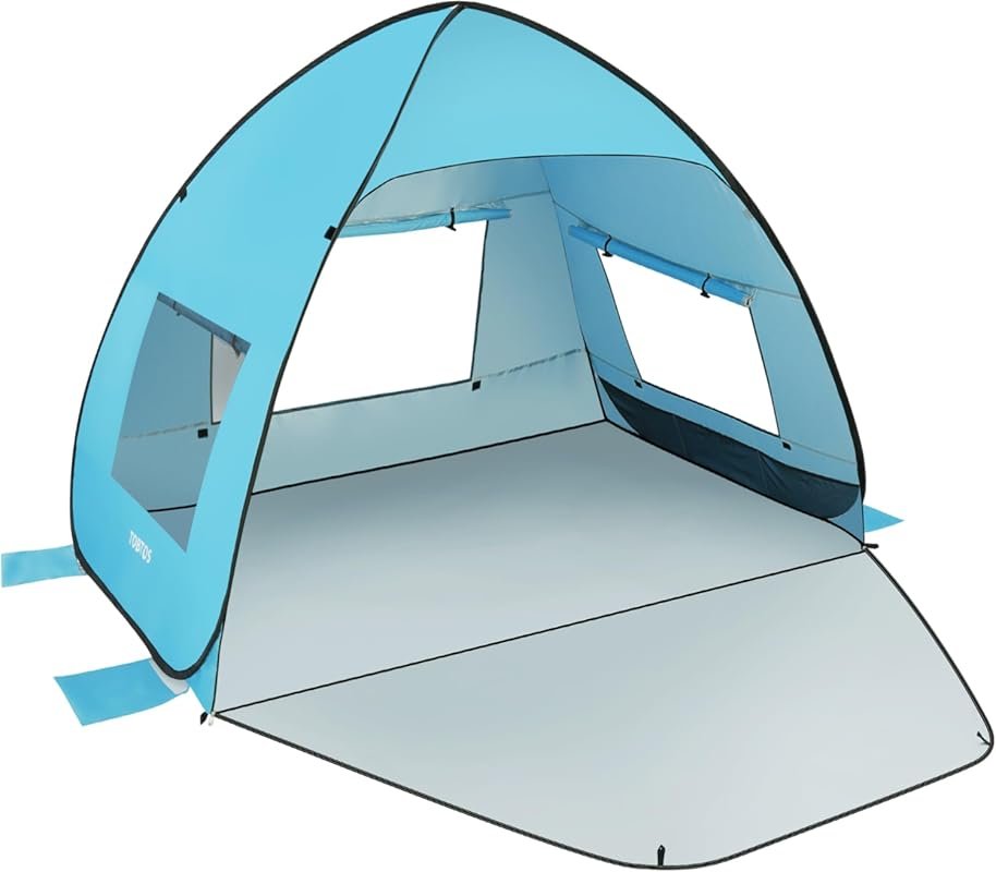 TOBTOS UPF 50+ Pop Up Beach Tent, Easy Setup Sun Shelter for 2-3 Peopl