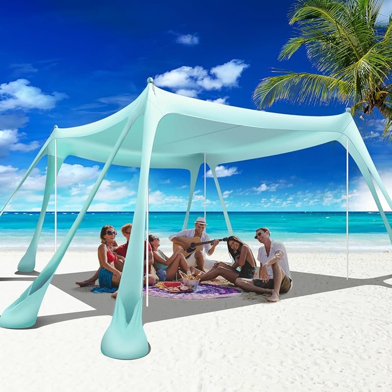 10x10ft Beach Canopy Tent with UPF50+ Sun Shade, Sandbags, Aluminum Po