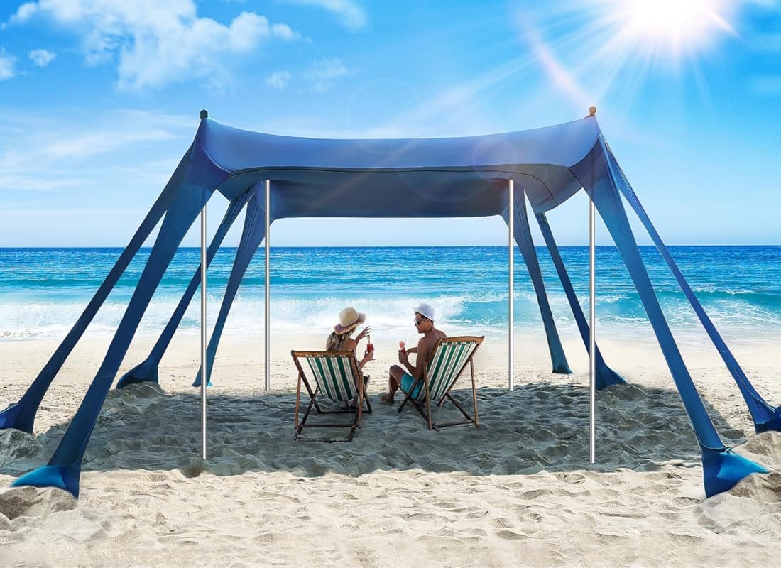 Beach Tent UPF50+ Sun Shelter 10x10ft with Sandbags