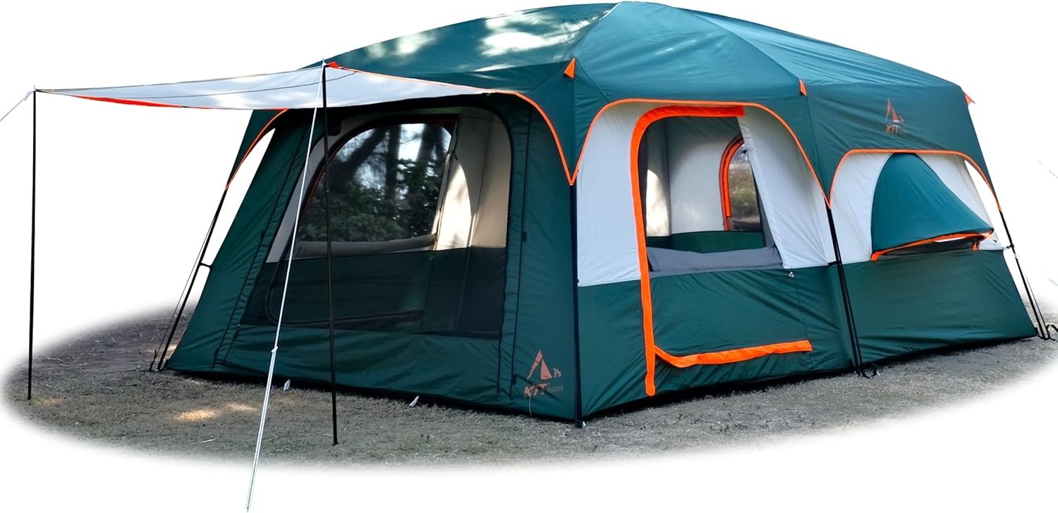 KTT Extra Large 10-14 Person Family Cabin Tent: 2 Rooms, 3 Doors, Wate
