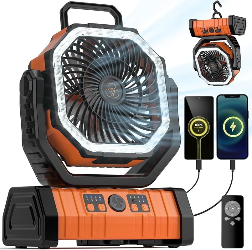 Rechargeable Camping Fan with LED Lantern: 20000mAh portable outdoor t