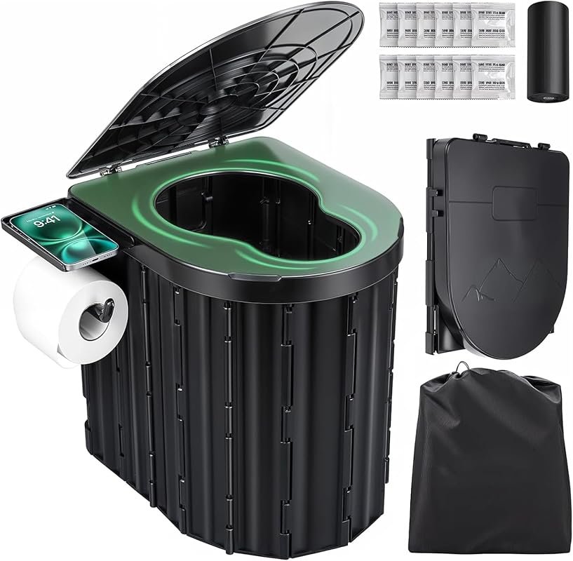 Sckee Portable Camping Toilet with Lid and Paper Holder: Compact Folding Potty for Car, Camp, Hiking, RV, Beach