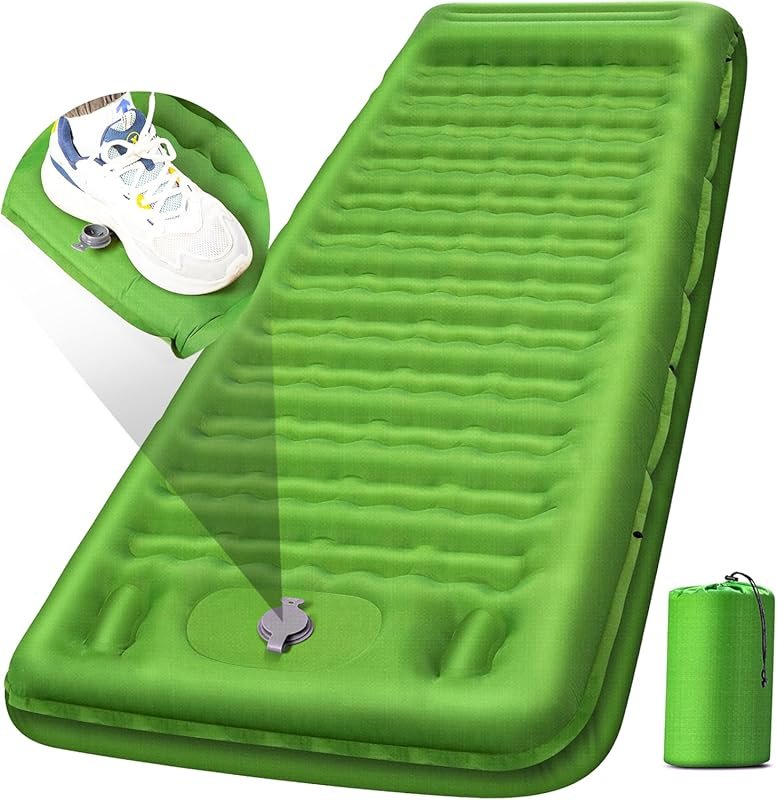 Extra Thick 5 Inch Camping Sleeping Pad with Pillow & Foot Pump - Comp