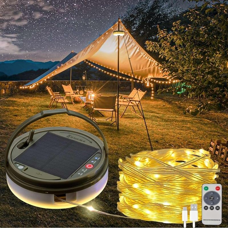 Solar Powered Fairy String Lights, 39.4 FT Waterproof Camp Lamp with 8