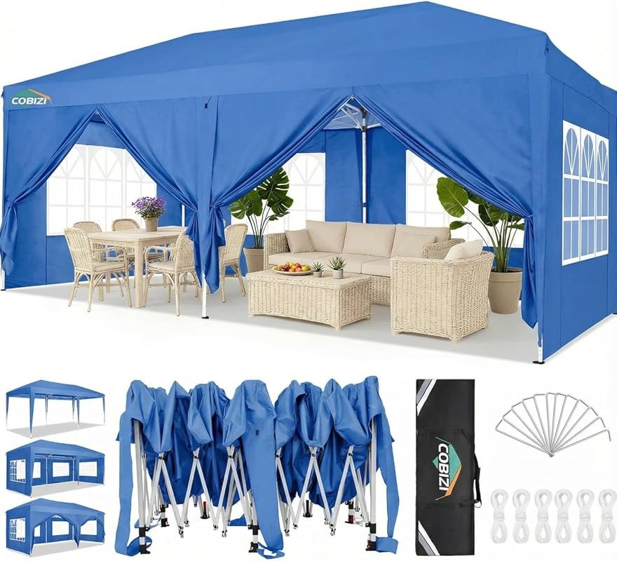 COBIZI 10x20 Pop Up Canopy Tent with 6 Sidewalls - Waterproof Commerci